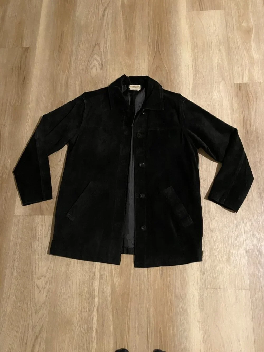 Vintage 90s Black Suede Leather Oversized Jacket Size XS | Fits S-M